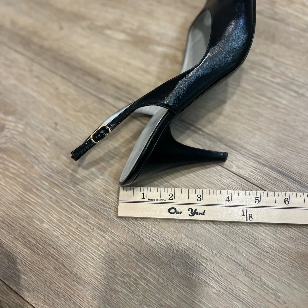 BRUNO MAGLI black leather peep toe sling shoes with gold accent on the toe - Picture 14 of 16
